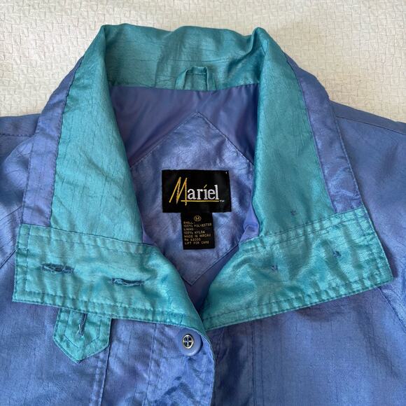 Vintage 80s Mariel Windbreaker Jacket Womens Medium Raincoat Lavender Turquoise - Picture 4 of 13
